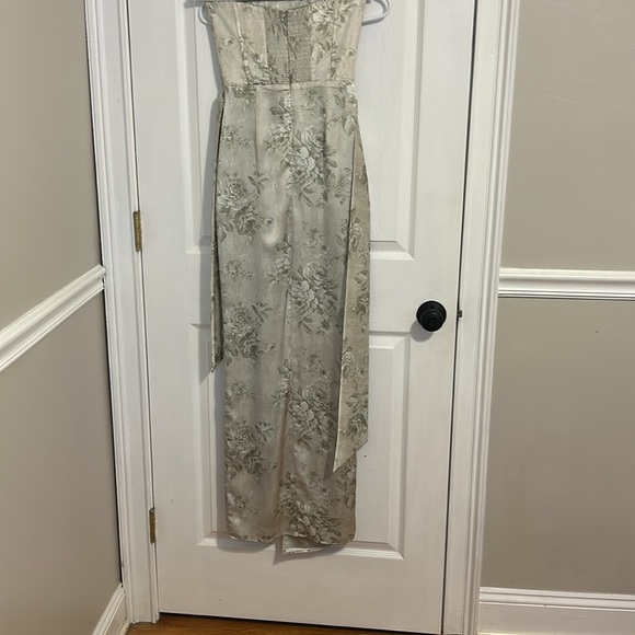 V. Chapman June Printed
Corset Front-Slit Satin Gown - Picture 2 of 5